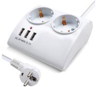 SEPT-Multiprise avec 2 Prises et 3 Ports USB, avec Protection de l'enfance, 1,5 m, pour Maison et Bureau, Max 3680 W, 16 A, Blanc