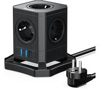 SEPT-Multiprise Cube USB, Prise Multiple 5 Prises avec USB-A et USB-C (20 W PD3.0) 4000W Cube Rallonge Multiprise avec Interrupteur pour Bureau, Maison, Voyage, câble 2 m Noir