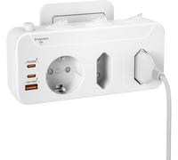 Sept-Multiprise Murale 3 Prises, Bloc Prise Multiple Avec Interrupteur Individuel, Triplite Electrique 1 Schuko 2 Euro, Multiprise Parafoudre Et Surtension Sécurité Enfant Intégrée, Blanc