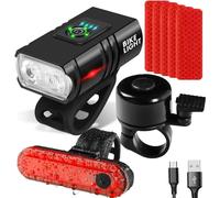 Sept-Nakosite Bk02 Lumiere Velo Avant/Arrière 1500 Lumens ¿ Kit Sécurité Complet Avec Sonnette Vélo + 10 Autocollants Réfléchissants, Éclairage Usb Rechargeable Ipx5, 6+4 Modes Pour Vtt, Vtc, Moto