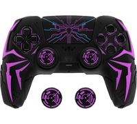 Sept-Playvital Coque Pour Ps5 Grip Manette Pour Ps5 Joystick,Étui Housse Protection Avec Capuchon Stick Analogique & Autocollant,Controller Cover Skin Compatible Avec Station De Charge-Noir & Violet