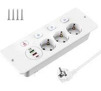 Sept-Prise Encastrable Plan De Travail, Prise Intégrée Avec 2 Usb Et 2 Type-C(Pd 20w), Prise 3 Voies Avec Interrupteur Indépendant, Prise De Table, Prise Multiple Avec Parasurtenseur, 3250w, Câble De