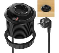 Sept-Prise Encastrée Avec Usb-C Pd 20w, Prise Encastrable Usb-A Et Usb-C, Prise De Bureau Pour Trou De 80mm, Câble De 1,8m, Noir