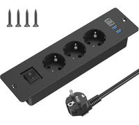 Sept-Prise Encastrée Pour Table Avec Usb-C,3 Voies Sortie Avec Interrupteur,Prise Pour Table, Prise Multiple Avec Câble De 2m Pour Table De Conférence,Plan De Travail, Table De Canapé (Noir)