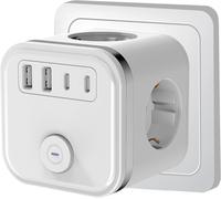 Sept-Prise Usb, 7 En 1 Cube Ladron Prises Triple Avec 2 Ports Usb, Cube Prise Multiple Murale Avec Interrupteur, Chargeur Usb Compatible Avec Phone, Pad, Voleur Usb Pour Maison Bureau - Blanc