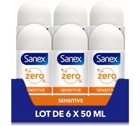 Sept-Sanex - Déodorant À Bille 0% Sensitive - Déodorant Homme & Femme - Efficacité 24h - Sans Alcool, Sans Sels D'aluminium - Lot De 6 Roll-On De 50ml