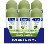 Sept-Sanex - Déodorant Bille Natur Protect Fresh Efficacy - Déodorant Homme & Femme - Extrait De Bambou Bio & Poudre De Bambou Naturelle - Protection Anti-Odeurs 48h - Vegan - Lot De 6 X 50 Ml
