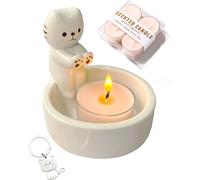 Sept-Set Cadeau Porte-Bougie Chat Avec 4 Bougies Parfumées Et Porte-Clé, Bougeoir Kitsch En Céramique, Idée Cadeau Femme Amoureuse Des Chats, Déco Maison