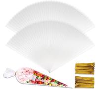 Sept-Transparent Sachet Plastique Cône 16x30cm 200pcs Sacs Cellophane Bonbons Avec Des Liens De Torsion Clair Sacs Triangulaires Pour Bonbons Chocolat Biscuits Cadeaux Anniversaire Mariage Noël Parti
