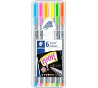 Sept-Triplus Fineliner ""My Neon Colours"", Feutres Fins De Largeur 0.3 Mm, Ecriture Douce, Lavable, Corps De Forme Triangulaire Ergonomique, Pointe Fine En Métal, Boîte De 6 Feutres,334 Sb6cs3