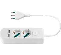 Sept-Vimar 0r00625.Cc.B Multiprise Avec Interrupteur Et Câble De 1,5 M, 2 Sorties Universelles Sicury Et Prise Standard Italienne, 2 Sorties Usb-A, Blanc
