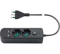 Sept-Vimar 0r00625.Cc Prise Multiple Avec Interrupteur Et Câble De 1,5 M, 2 Universel Standard Italien, 2 Sorties Sicury Usb A, Fiche Noire