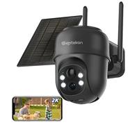 Septekon Caméras de sécurité solaires 2K sans fil pour l'extérieur, PTZ à 360°, caméra extérieure alimentée par batterie, caméra WiFi 2,4 G avec projecteur, vision nocturne en couleur, alarme à