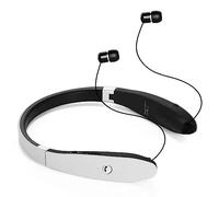 Septpenta Casque Bluetooth 5.0 avec Tour de Cou, Suppression du Bruit CVC, Micro HD, Caisson de Basses Stéréo, Écouteurs Pliables Rétractables, Appels Clairs et Stables pour Les Voyages(Blanc)