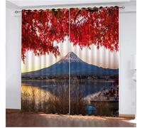 Sepustas Rideau Occultant Feuilles D'érable d'automne Rideaux Oeillet Polyester 3D Chambre Rideau Thermique Isolant Anti Froid Japon Paysage Mont Fuji Rideau Chambre Enfant （150x166 cm ）