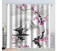 Sepustas Style Japonais Rideau Thermique Isolant Anti Froid 2 Pièces Rideaux Art Japonais Rideau Occultant 3D Impression Moderne Salon Chambre Rideaux Acoustiques （183x214 cm）