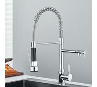 SEPZPRDM Robinet d'évier de Cuisine Noir à Tirette, mélangeur d'eau Chaude et Froide, Robinet à 2 Modes, Rotation à 360 degrés, Montage sur Pont Flexible, Chrome