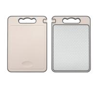 SEQ Planche à Découper en Acier Inoxydable 4 en 1 - Double Face Hygiénique avec Aiguiseur de Couteaux & Râpe à Ail, Rainure à Jus & Poignée Antidérapante