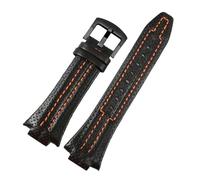 SEQLTWFC Bracelet convexe en cuir véritable compatible avec Seiko Sportura Series SNL017 7L22 SNA595P2 27 x 15 mm Noir Orange, 27-15mm, Agate