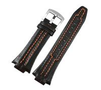 SEQLTWFC Bracelet convexe en cuir véritable compatible avec Seiko Sportura Series SNL017 7L22 SNA595P2 27 x 15 mm Noir Orange, 27-15mm, Agate