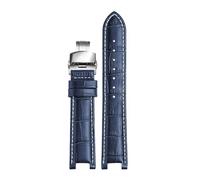 SEQLTWFC Bracelet de montre Compatible avec les bracelets de montre GC 22*13mm 20*11mm, bracelet de montre cranté en cuir véritable, ceinture de montres bleues(Blue white hook,20-11 silver bcukle)