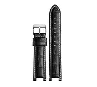 SEQLTWFC Bracelet de montre Compatible avec les bracelets de montre GC 22 * 13mm 20 * 11mm, bracelet de montre cranté en cuir véritable, ceinture de montres bleues(Black white pin,22-13 black bcukle)