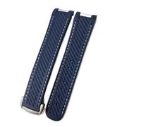 SEQLTWFC Bracelet de montre en caoutchouc et silicone 20 mm, compatible avec les bracelets Omega Seamaster 300 AT150 Aqua Terra Ultra Light 8900, boucle en acier(Blue-White Line,20mm Gold Buckle)