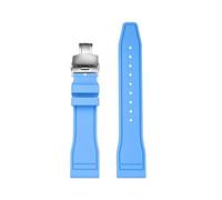 SEQLTWFC Bracelet de montre en caoutchouc fluoré compatible avec le téléviseur MIDO MULTIforT, modèle M049.526. Bracelet de montre 22 mm à articulation droite for homme.(Light Blue-Silver)