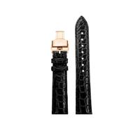 SEQLTWFC Bracelet de montre en cuir crocodile noir, bleu et marron, compatible avec les bracelets CARTIER Clé de 16 mm, 17 mm, 18 mm, 19 mm, 20 mm, 21 mm, 22 mm(Black rose gold,16mm width)