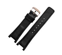 SEQLTWFC Bracelet de montre en cuir de vache Compatible avec GC YA1332 1333 1335, 16MM 20MM, blanc, noir, marron, rouge, avec encoche, Bracelet en cuir for femmes(Black-rosegold,16 wide10concave)