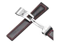 SEQLTWFC Bracelet de montre en cuir véritable 19 mm 20 mm 22 mm compatible avec tag heuer Carrera Monaco F1 bracelet de montre rouge for homme avec boucle pliable(Black red Silver)