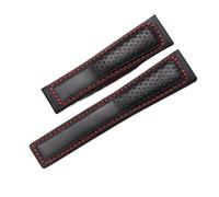 SEQLTWFC Bracelet de montre en cuir véritable 19 mm 20 mm 22 mm compatible avec tag heuer Carrera Monaco F1 bracelet de montre rouge for homme avec boucle pliable(Black red no buckle)