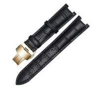 SEQLTWFC Bracelet de montre en cuir véritable compatible avec le bracelet Versace Gucci GC 22 * 13 mm 20 * 11 mm bracelet cranté avec boucle papillon en acier inoxydable(Black-gold,22-13mm)