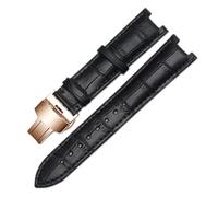 SEQLTWFC Bracelet de montre en cuir véritable compatible avec le bracelet Versace Gucci GC 22 * 13 mm 20 * 11 mm bracelet cranté avec boucle papillon en acier inoxydable(Black-rosegold,20-11mm)