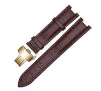 SEQLTWFC Bracelet de montre en cuir véritable compatible avec le bracelet Versace Gucci GC 22 * 13 mm 20 * 11 mm bracelet cranté avec boucle papillon en acier inoxydable(Brown-gold,22-13mm)
