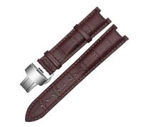 SEQLTWFC Bracelet de montre en cuir véritable compatible avec le bracelet Versace Gucci GC 22 * 13 mm 20 * 11 mm bracelet cranté avec boucle papillon en acier inoxydable(Brown-silver,22-13mm)