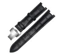 SEQLTWFC Bracelet de montre en cuir véritable compatible avec le bracelet Versace Gucci GC 22 * 13 mm 20 * 11 mm bracelet cranté avec boucle papillon en acier inoxydable(Black-silver,20-11mm)