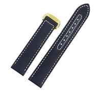 SEQLTWFC Bracelet de montre en toile tissée 20 mm compatible avec Omega Seamaster 300 AT150, cuir, nylon, Aqua Terra 150, bleu et noir, boucle(Blue white Gold,19mm)