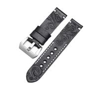 SEQLTWFC Bracelet de montre vintage en cuir véritable sculpté et gaufré, compatible avec Panerai, Tissot, Casio, Tudor, Rolex, Omega, Hamilton, 18, 20, 22 et 24 mm(Black silver,18mm)