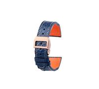 SEQLTWFC Bracelet en cuir de crocodile compatible avec IWC Portofino Pilot Little Prince Portugal for homme, noir, bleu, marron, 20, 21, 22 mm(A-Blue-Rose Gold,Width-22mm)