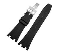SEQLTWFC Compatible avec AP ABI Royal Oak Offshore 15400 | 26470 | 15703 montre étanche en silicone avec chaîne de montre for homme 28 mm(Black Silver)