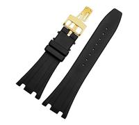 SEQLTWFC Compatible avec AP ABI Royal Oak Offshore 15400 | 26470 | 15703 montre étanche en silicone avec chaîne de montre for homme 28 mm(Black Gold)