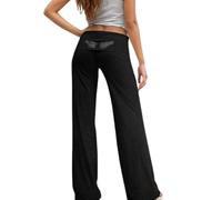 Sequin Angel Wings Fold Over Yoga Pants for Women,Low Rise Straight Leg Sweatpants,Stretchy Lounge Sweater Pants Suit (FR/ES, Alpha/Lettres, S, Taille Normale, Taille Normale, Black Pants)