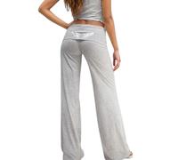 Sequin Angel Wings Fold Over Yoga Pants for Women,Low Rise Straight Leg Sweatpants,Stretchy Lounge Sweater Pants Suit (FR/ES, Alpha/Lettres, M, Taille Normale, Taille Normale, Gray Pants)