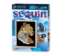 Sequin Art Blue Premium Léopard - Kit créatif en sequins | Image à paillettes | Plus de 1 600 sequins, fond en velours, cadre en bois & guide couleur séparé. Taille 27×36 cm, dès 8 ans