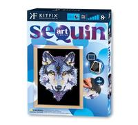 Sequin Art Blue Premium Loup - Kit créatif à sequins | Image à paillettes | Plus de 1 600 sequins, fond en velours, cadre en bois & guide couleur séparé. Taille 27×36 cm, dès 8 ans