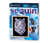 Sequin Art Blue Premium Tigre des neiges - Kit créatif en sequins | Image à paillettes | Plus de 1 600 sequins, fond en velours, cadre en bois & guide couleur séparé. Taille 27×36 cm, dès 8 ans