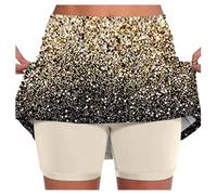 Sequin Jupe Short Femme Tennis Courte Grande Taille 2 en 1 Jupe Paillette Doré Jupes-Shorts De Tennis avec Poche Skorts Skirt Doublure Intégrée Mini Jupes avec Pantalon Yoga Fitness Course (Gold, M)