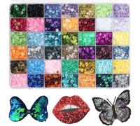 Sequins à Coudre 5mm，BetterJonny 42 Couleur Paillettes Couture Sequins Loisirs Créatifs avec Boîte Paillettes en Vrac Lridescentes Sequin pour Bricolage Fabrication d'Artisanat