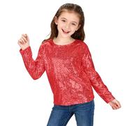 Sequins Tin Top Filles Paillettes Sweatshirt Enfants Brillant Manches Longues Pull Automne Mode Vêtements pour Âge 514 Clever Girl T-shirt (Rouge, 7-8 ans)